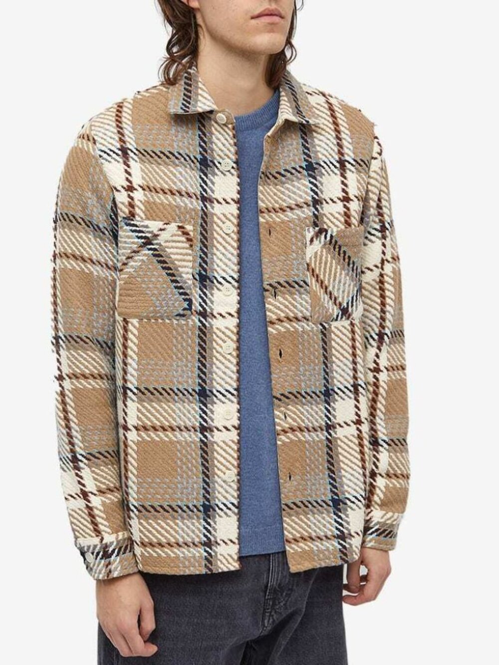Wax London Whiting Overshirt in Natural Beatnik Check Size Small